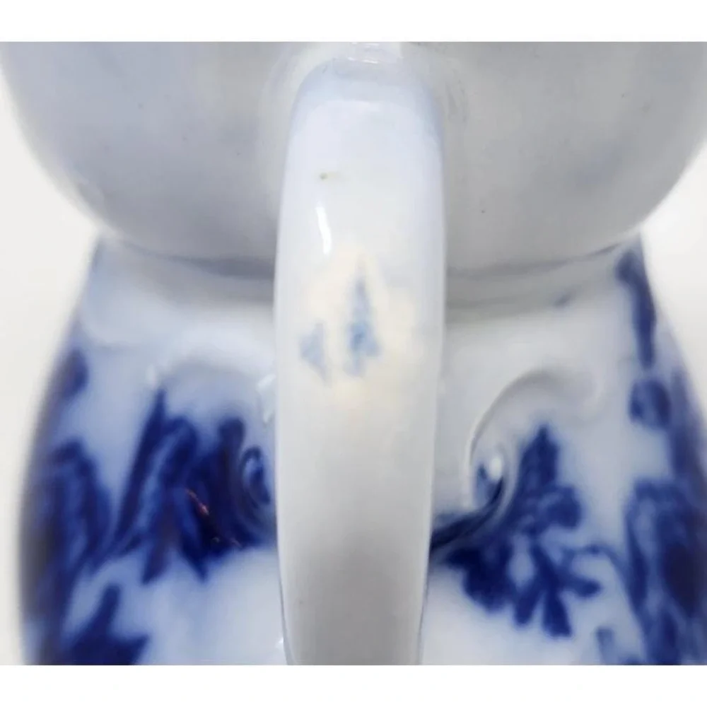 Antique Ceramic Scuttle Shaving Mug Blue Floral Victorian Male Vanity Decor 4